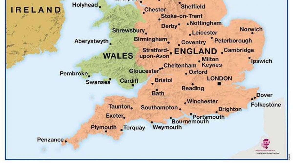 Mapa do sul do Reino Unido (UK)