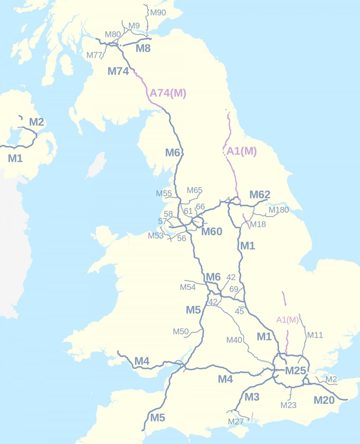 Mapa das auto-estradas do Reino Unido (UK)