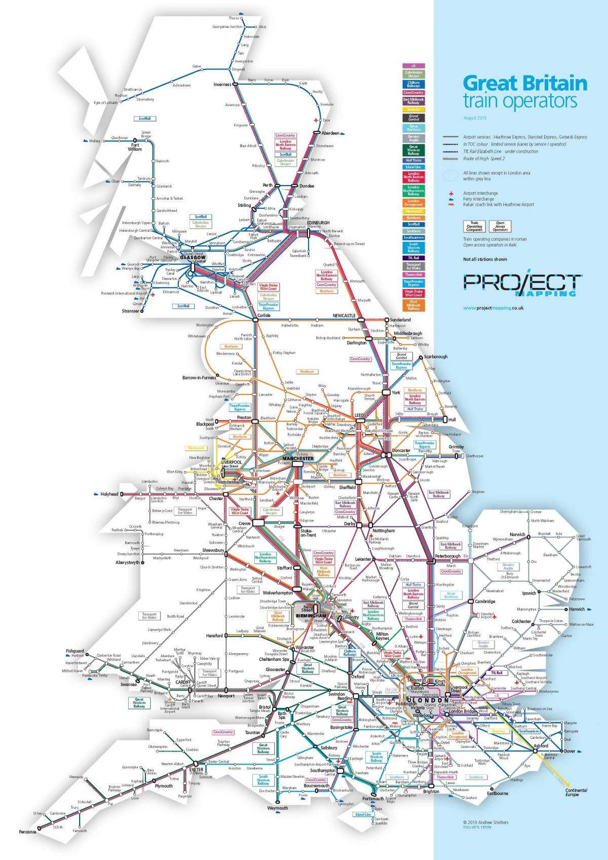 Mapa das linhas de trem do Reino Unido (UK)
