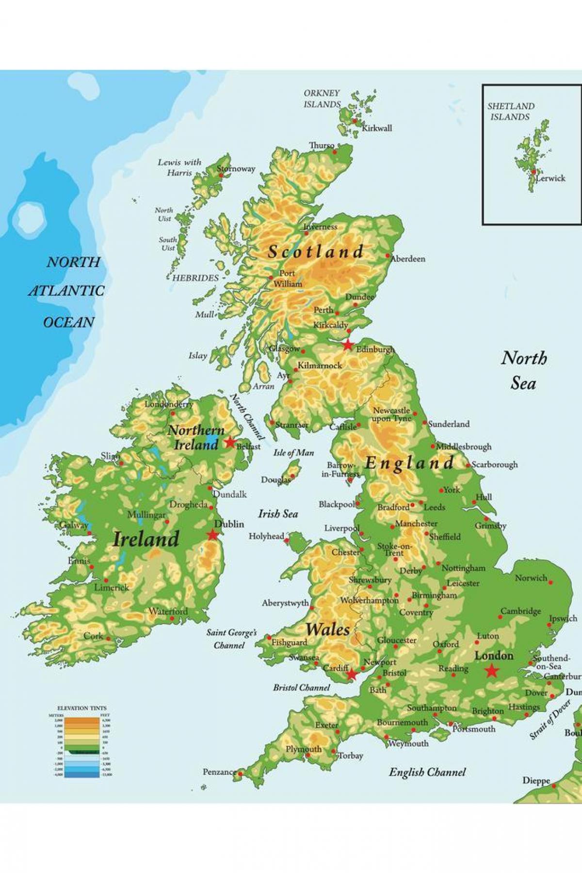 Mapa das montanhas no Reino Unido (UK)