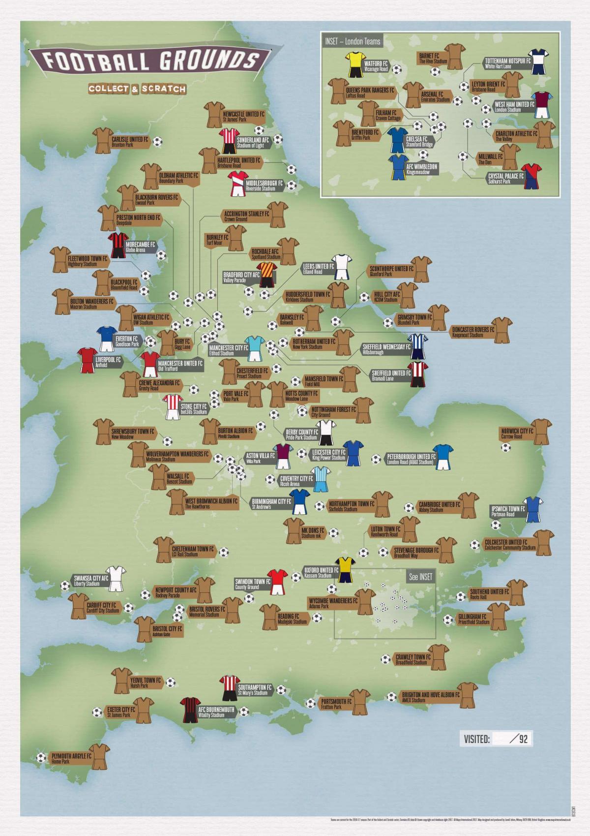 mapa dos estádios do Reino Unido (UK)