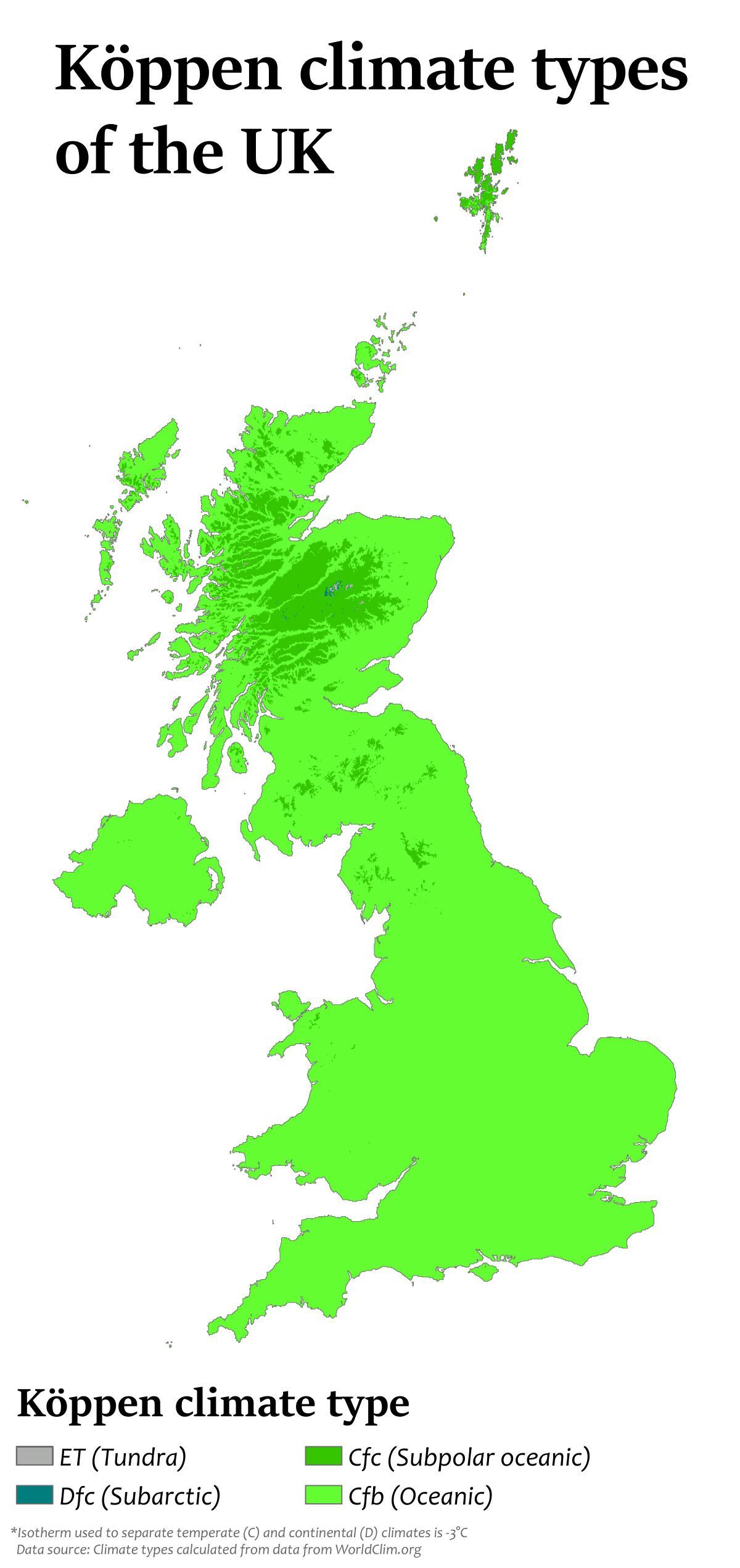 Mapa de temperatura do Reino Unido (UK)