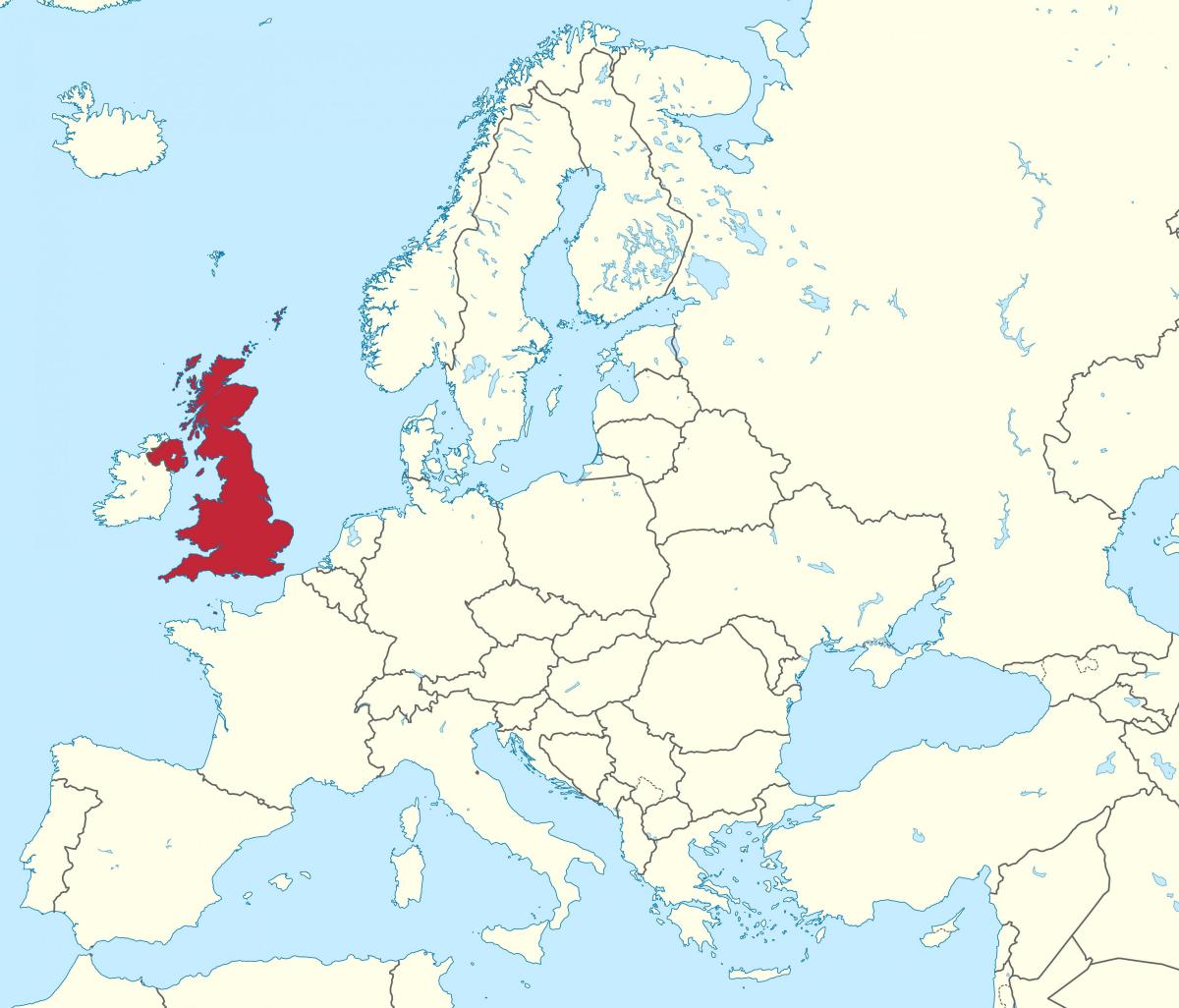 Localização do Reino Unido (UK) no mapa da Europa