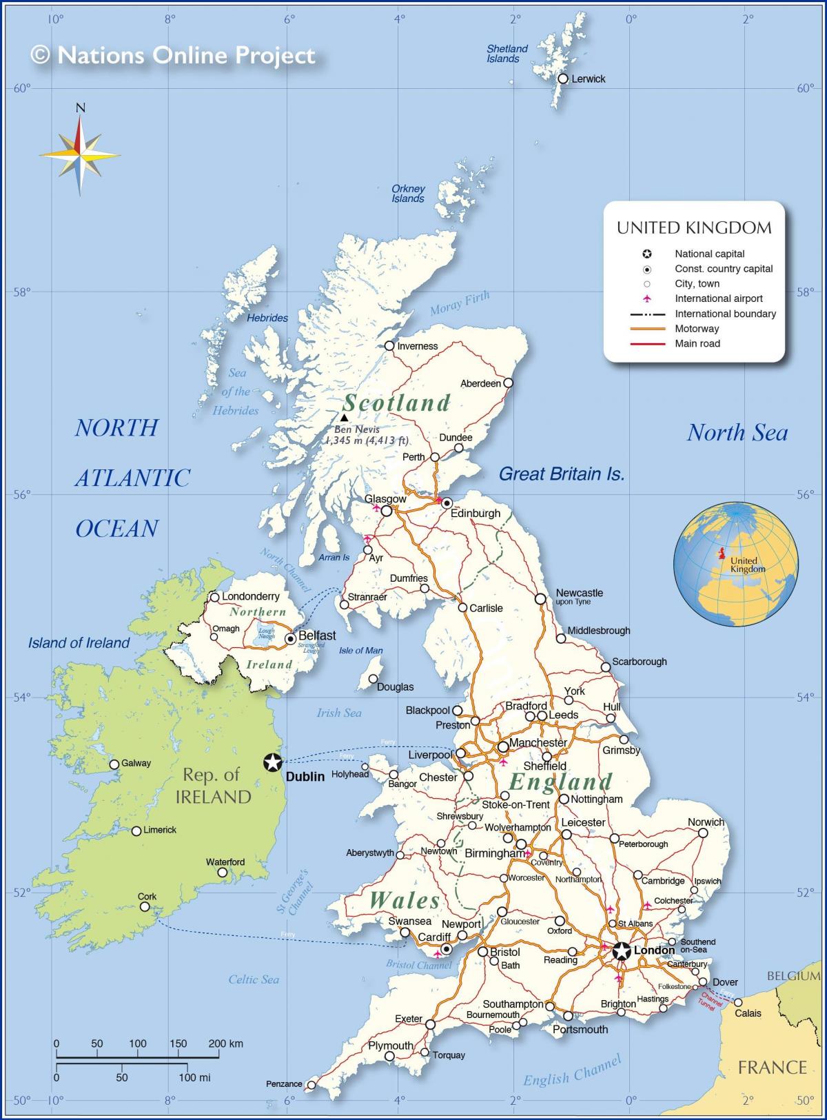 Mapa do país Reino Unido (UK)