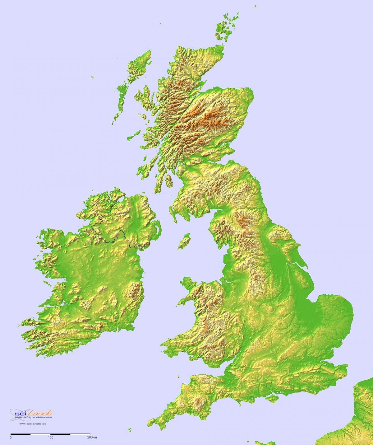 Mapa de altitude do Reino Unido (UK)
