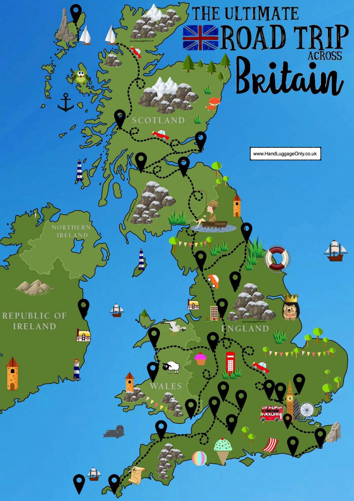 Mapa de viagem do Reino Unido (UK)