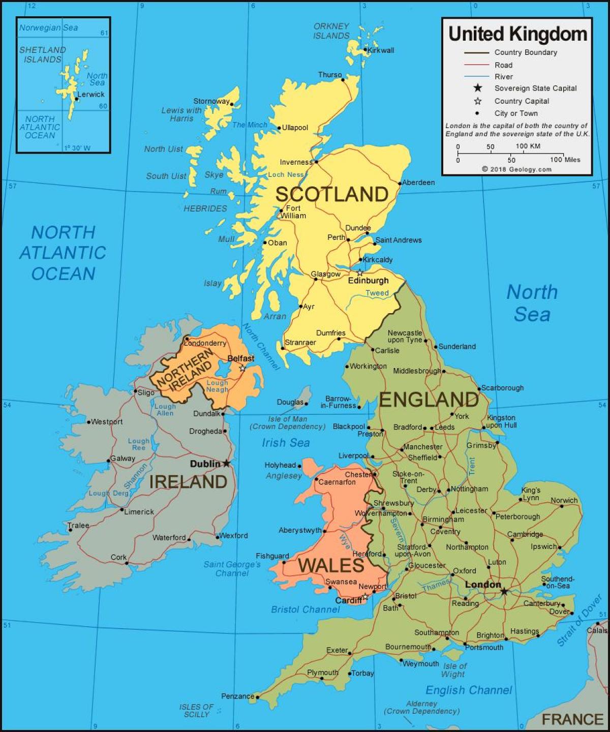 Mapa administrativo do Reino Unido (UK)